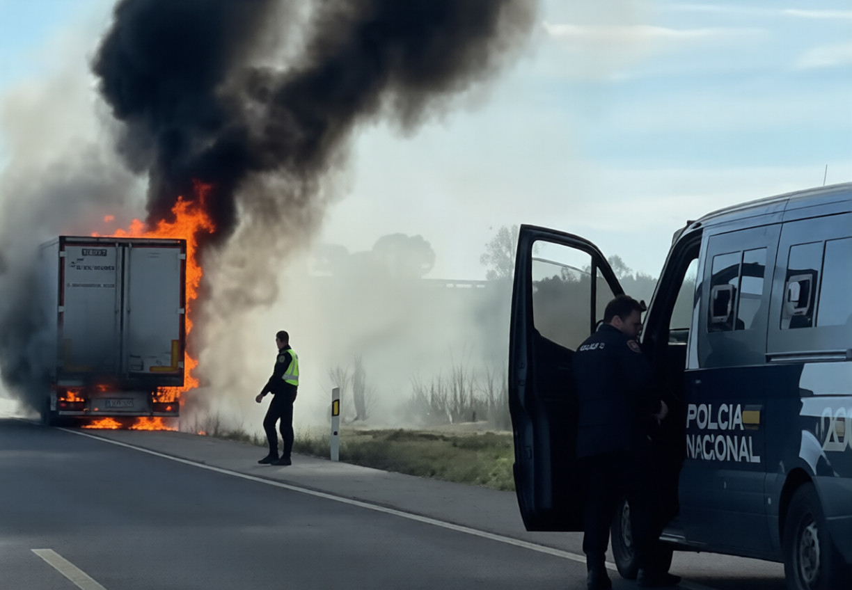 Incendio de camión en la A-6 provoca circulación lenta entre San Esteban del Molar y Cerecinos de Campos. Emergencia en la A-6