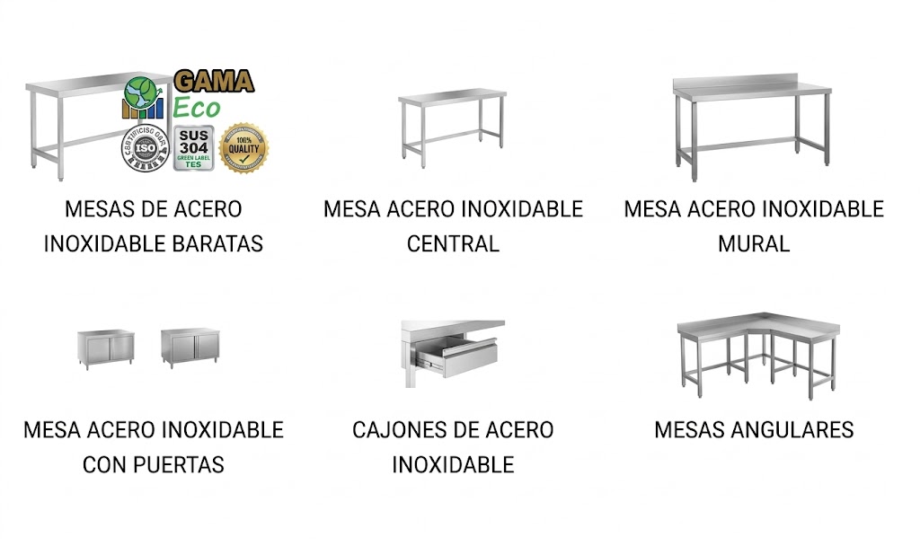 Mesas de acero inoxidable para hostelería: Guía de compra para profesionales. El mobiliario de acero inoxidable como base de una cocina profesional.